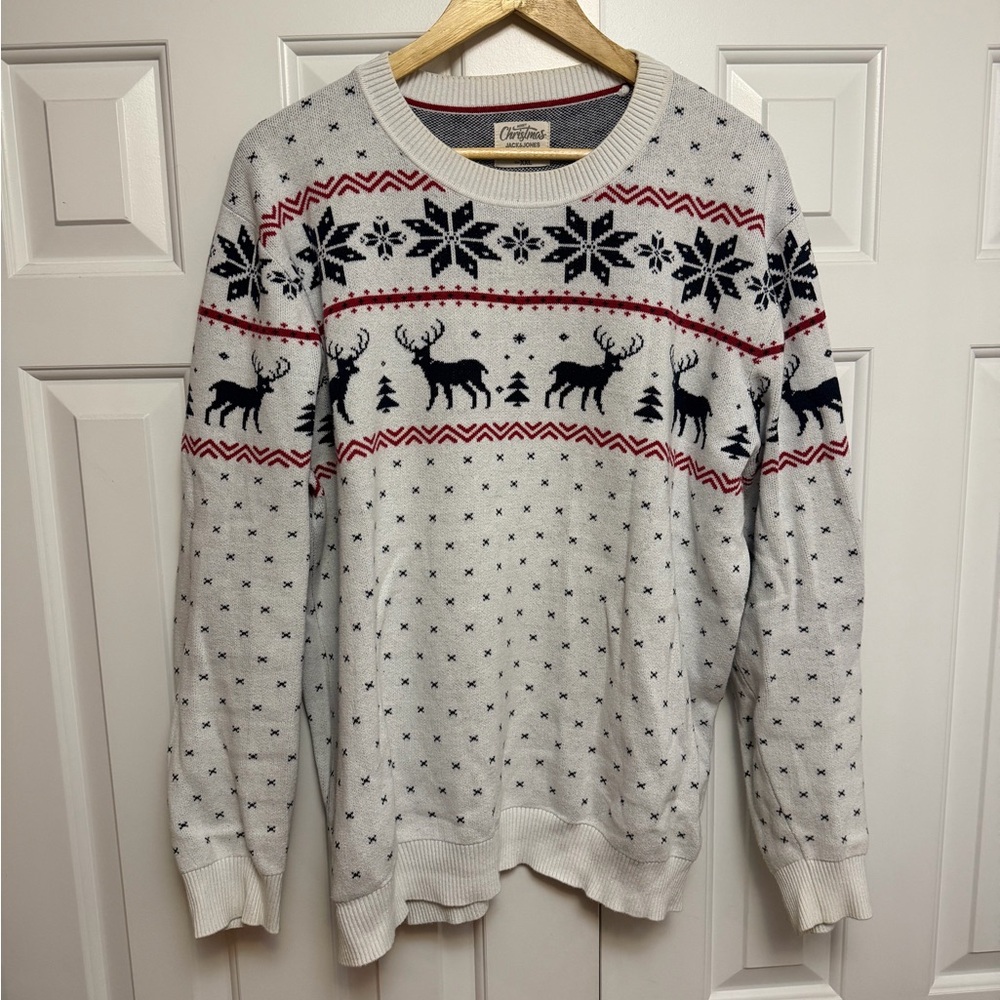 Jack & Jones White and Black Reindeer Sweater Fair Isle XXL